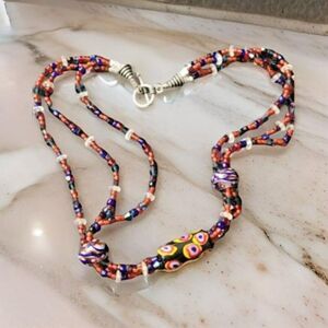Murano Millefiori Art Glass Raised Bead Long Necklace 16"